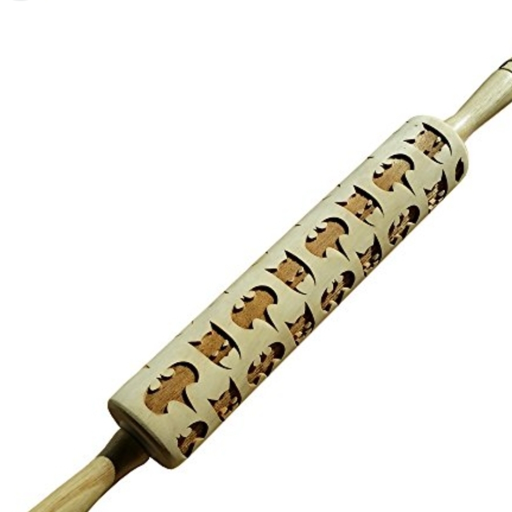 Batman Mask And Symbol Patterned Embossed Baking Rolling Pin